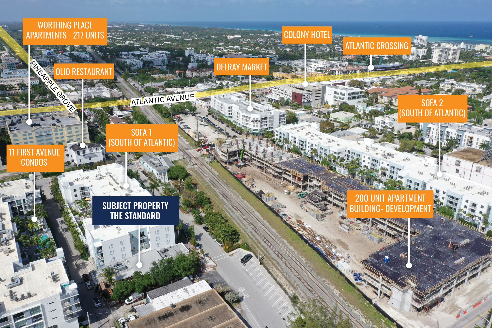 Aerial of The Standard within downtown Delray Beach
